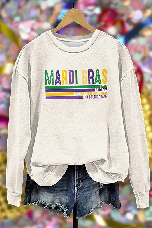 Retro Mardi Gras Sweatshirt Hoodie with Set-In Sleeves Structured Classic
