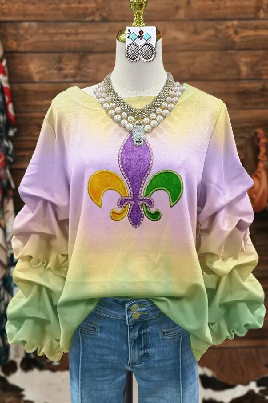 Classic Contrast Mardi Gras Sweatshirt Hoodie with Cuffed Sleeves Snug Secure