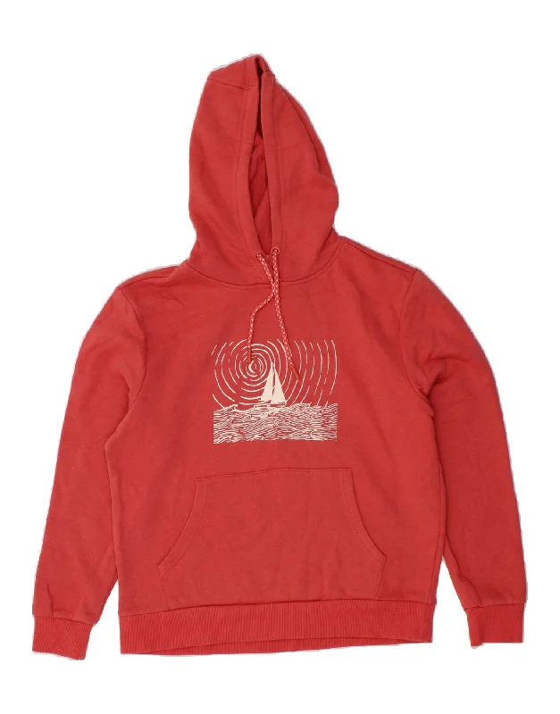 MOUNTAIN WAREHOUSE Womens Graphic Hoodie Jumper UK 10 Small Red Cotton Hoodie with Hem Ribbing Snug Secure