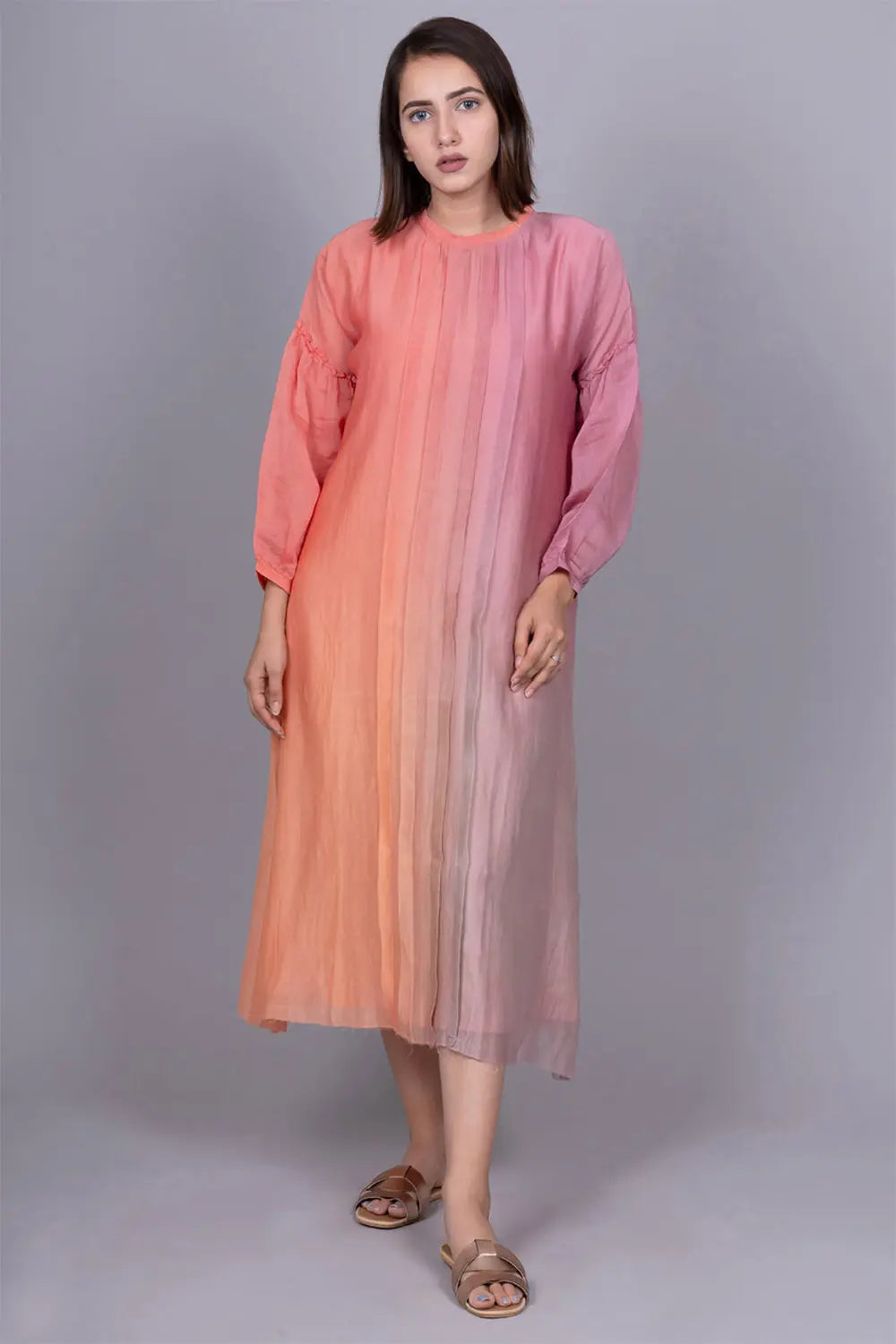 Ombre pleated Chanderi dress with Slip 2 pc Tunics Wedding white
