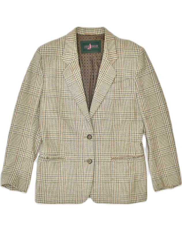 OLIVIA HASSLER Womens 2 Button Blazer Jacket EU 42 Large Beige Houndstooth Wool Jacket Cashmere Jacket Tweed Jacket