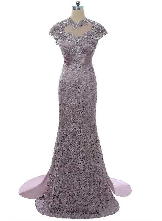 Gorgeous Lace  Mother Of The Bride Dresses Cap Sleeves Lace Beaded Wedding Party Dress, Lace Evening Dress Shift Classic Vintage