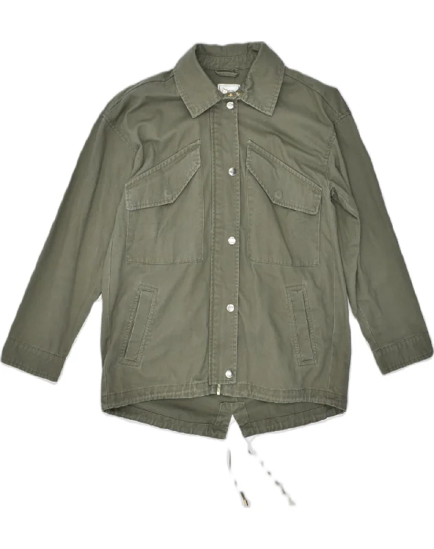 PIMKIE Womens Utility Jacket UK 10 Small Green Cotton Embroidered Jacket Appliqued Jacket Beaded Jacket