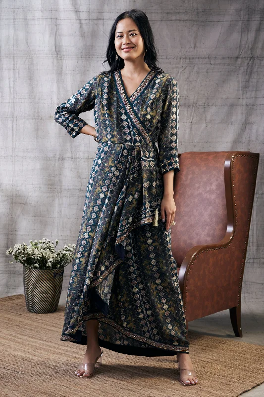 Dilara Embroidered Drape Dress Cowl Neckline Elegant