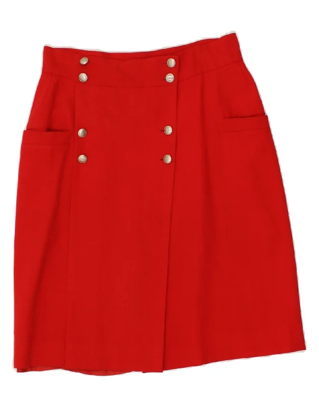 VINTAGE Womens Wrap Skirt IT 44 Medium W30 Red Virgin Wool lace skirt romantic