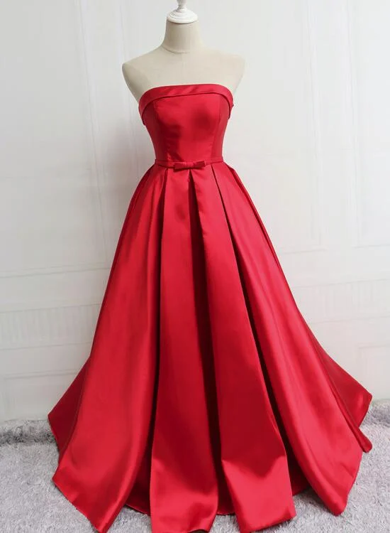 Beautiful Red Satin Long Prom Dress, Red Party Dress, Red Formal Dress Tunics Mesh breathable