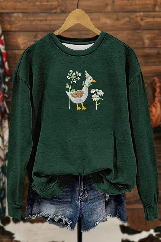 Cute Funny Duck Sweatshirt Hoodie with Ribbed Cuffs Snug Fit Comfort