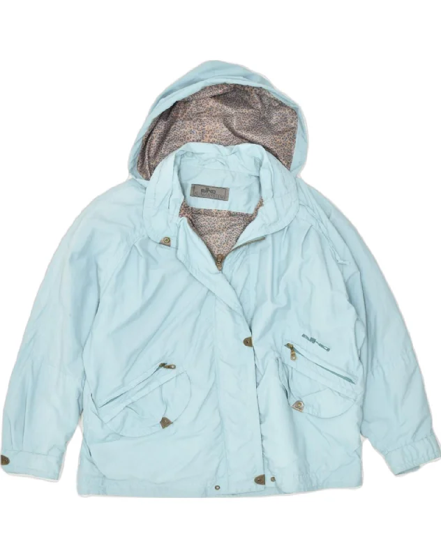 ELHO Womens Oversized Hooded Windbreaker Jacket EU 36 Small Blue Polyamide Satin Jacket Silk Jacket Chiffon Jacket