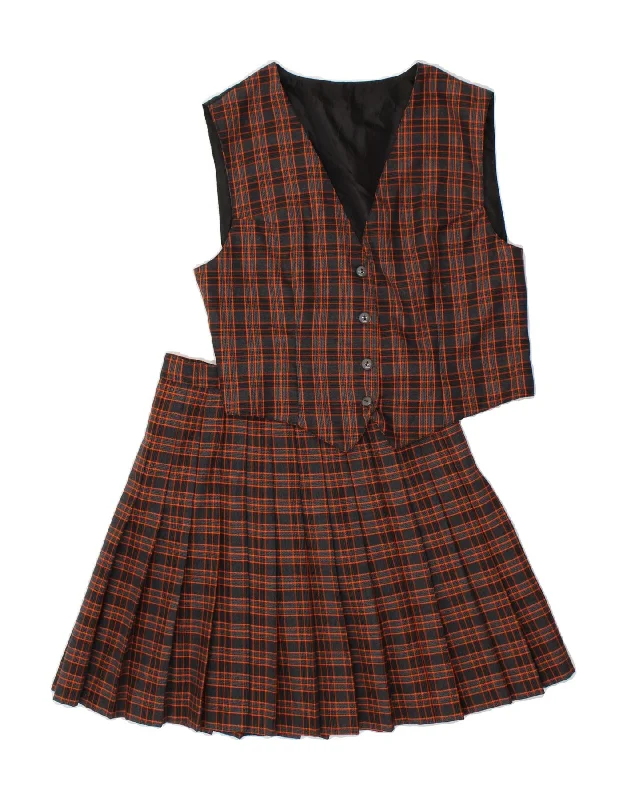 VINTAGE Womens 2 Piece Skirt Set IT 44 Medium W28 Brown Check Polyester wool skirt warm