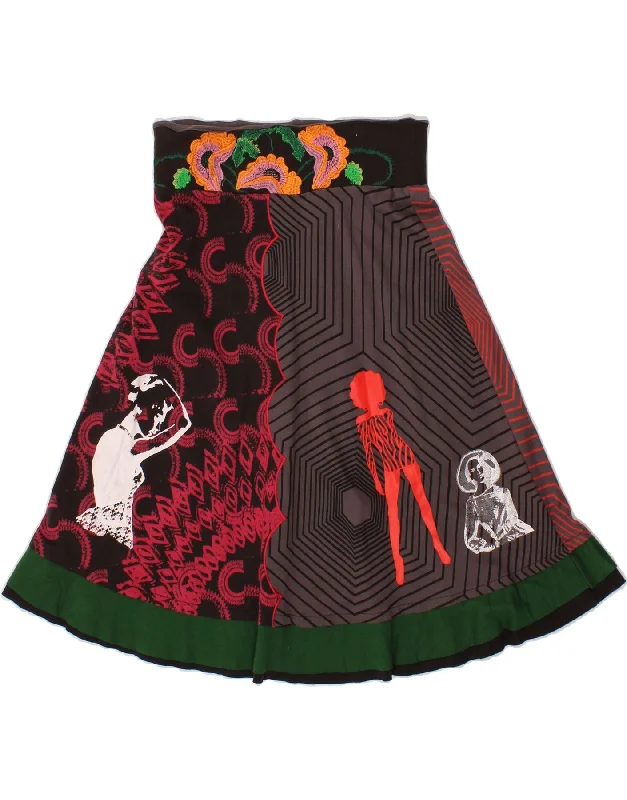 VINTAGE Womens Graphic A-Line Skirt UK 6 XS W28 Multicoloured Patchwork leather skirt durable