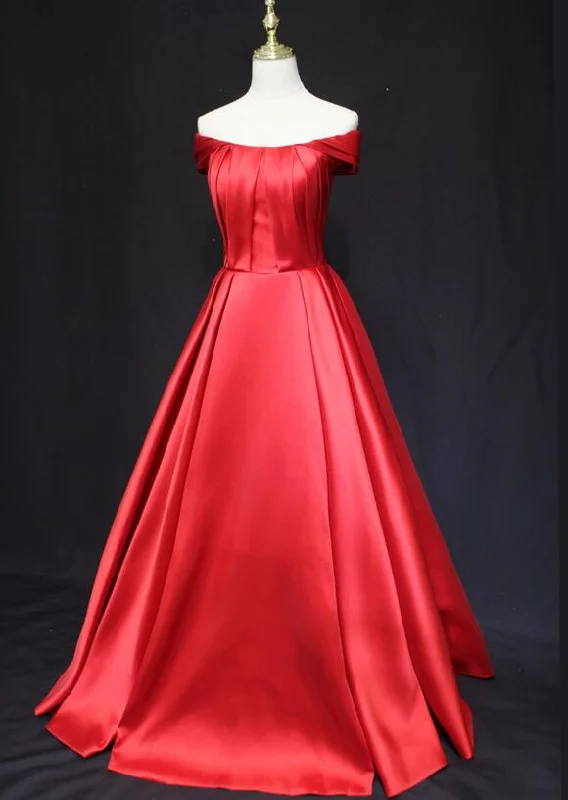 Red Off Shoulder Satin Long Party Dress , Charming Formal Gown Tunics Cozy comfortable