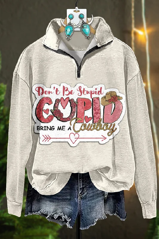 Western Cupid Arrow Zip Sweatshirt Hoodie with Batwing Sleeves Loose Dramatic