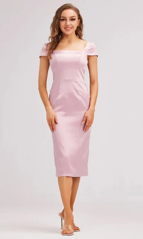 J'Adore Dresses J23063 - Straight-Across Knee-Length Dress Tunics Solid Classic