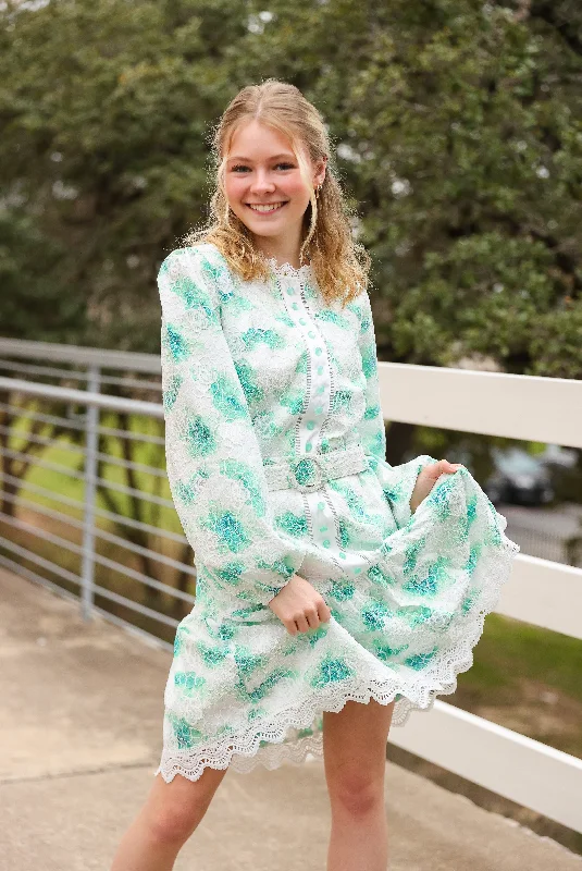Green & White Floral Lace Dress Tunics Versatile functional