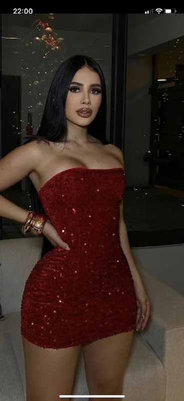 Sexy Red Strapless Sequins Sheath Short Party Dress Evening Gown, DP4030 Tunics Cozy soft