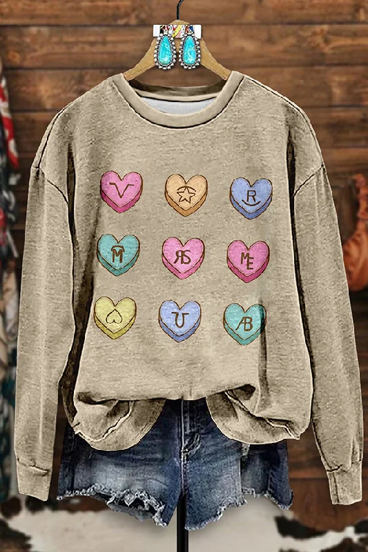 Retro Western Heart Print Sweatshirt Hoodie with Elastic Waist Stretchable Comfortable