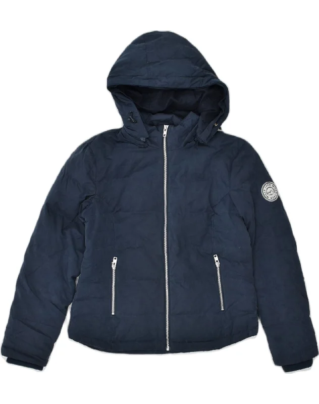 JACK WILLS Womens Hooded Padded Jacket UK 10 Small Navy Blue Polyester Cardigan Sweater Pullover