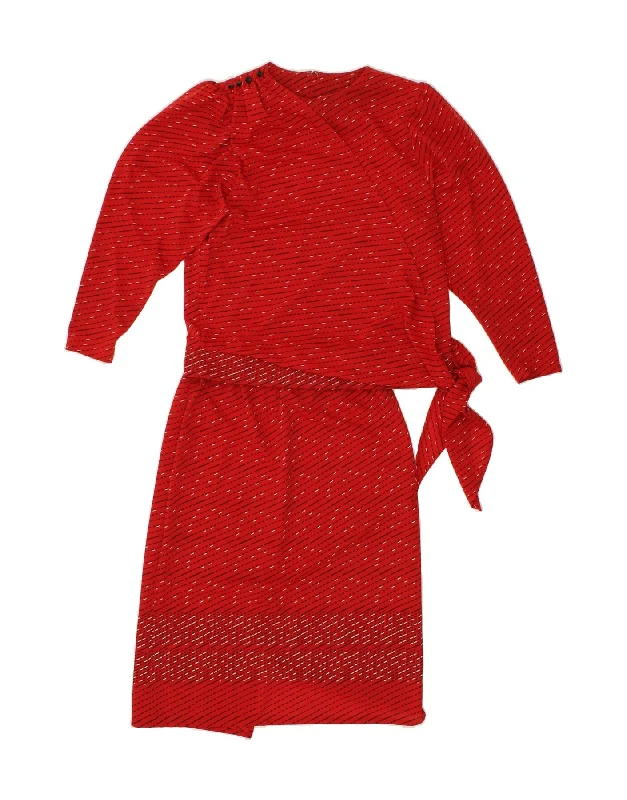 VINTAGE Womens 2 Piece Skirt Set UK 12 Medium W28  Red Spotted Polyester casual skirt length