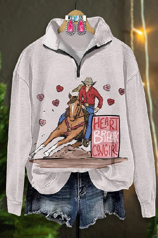Retro Western Valentine's Day Cowgirl Print Zipper Sweatshirt Hoodie with Fur Luxurious Winter