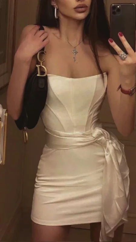 White Strapless Sheath Short Party Dress Homecoming Dress, DP3247 Tunics Sale discount
