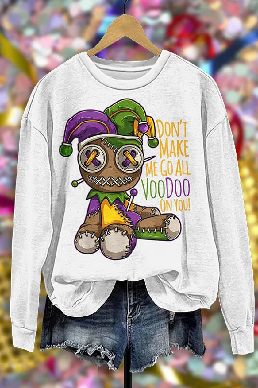 Voodoo Doll Print Sweatshirt Hoodie with Batwing Sleeves Loose Dramatic