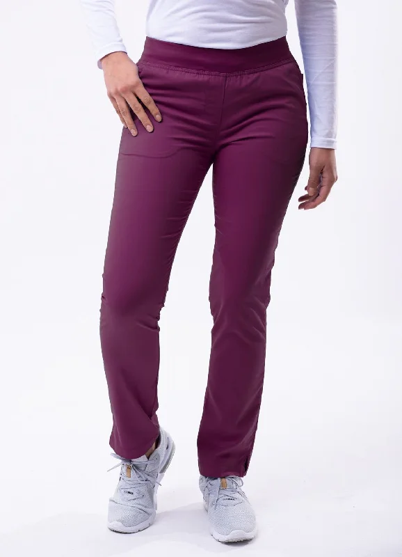 Skinny Leg Yoga Scrubs Pants by Adar (Regular)  XXS-3XL/ Wine Cozy Lounge Pants