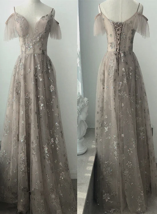 Beautiful Light Champagne Straps Long Party Dress, A-line Floor Length Prom Dress Tunics Handmade artisanal