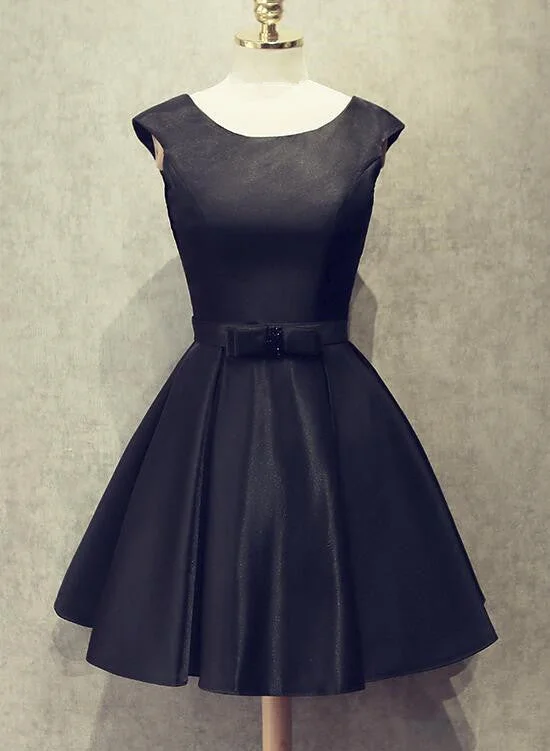 Black Short Satin Homecoming Dresses, Black Party Dresses, Formal Dress for Occasion Turtleneck Neckline Stylish