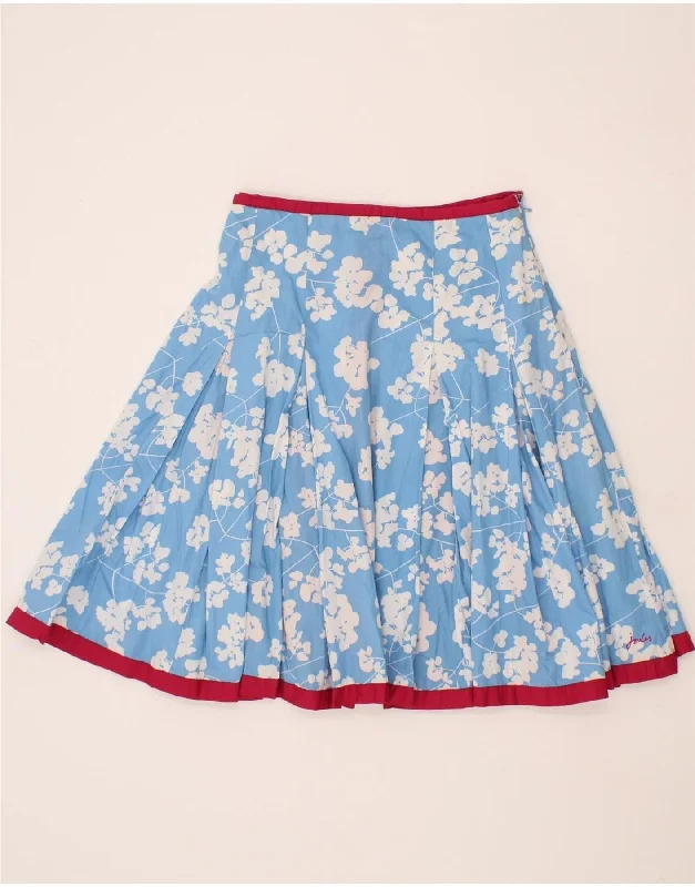 JOULES Womens A-Line Skirt UK 8 Small W28  Blue Floral Cotton midi skirt versatile