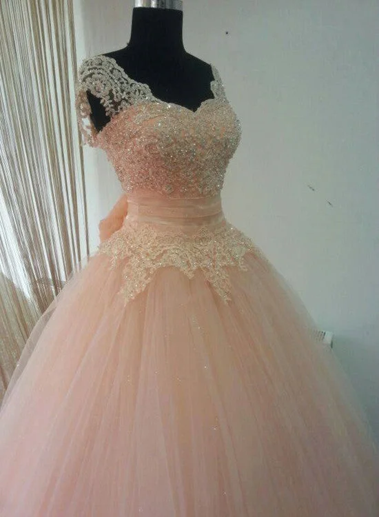 Pink Gorgeous Formal Gown, Floor Length Party Dresses, Lace Applique Prom Dresses Tunics Fall fleece
