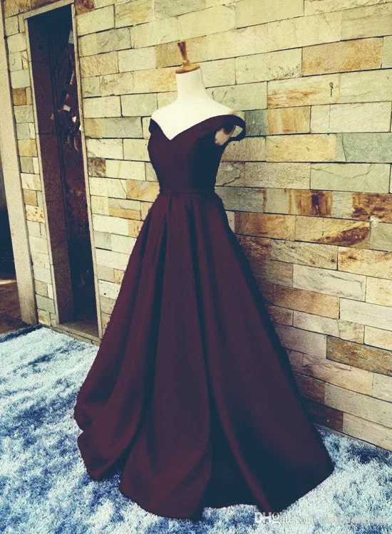 Maroon Satin Prom Dress, Junior Prom Gowns, Elegant Party Dresses Tunics Lace romantic