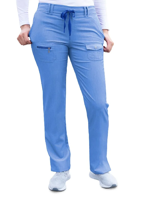 Pro Heather Slim Fit 6 Pocket Scrubs Pant by Adar XXS-3XL (Regular) / Heather French Blue Stylish Elastic Waist Pants