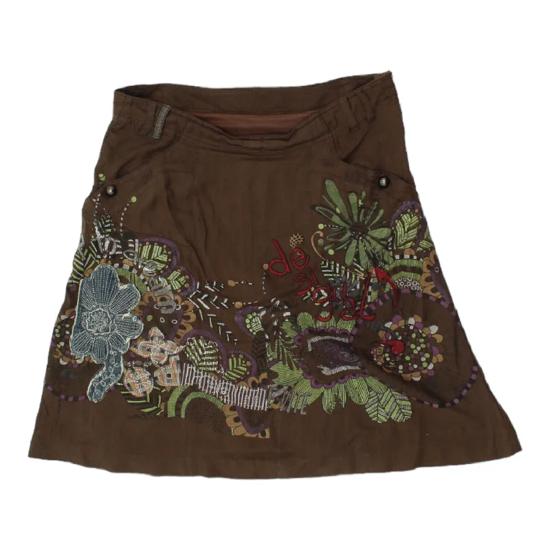 Desigual Womens Brown Patterned Knee Length Skirt | Vintage High End Designer slim fit skirt