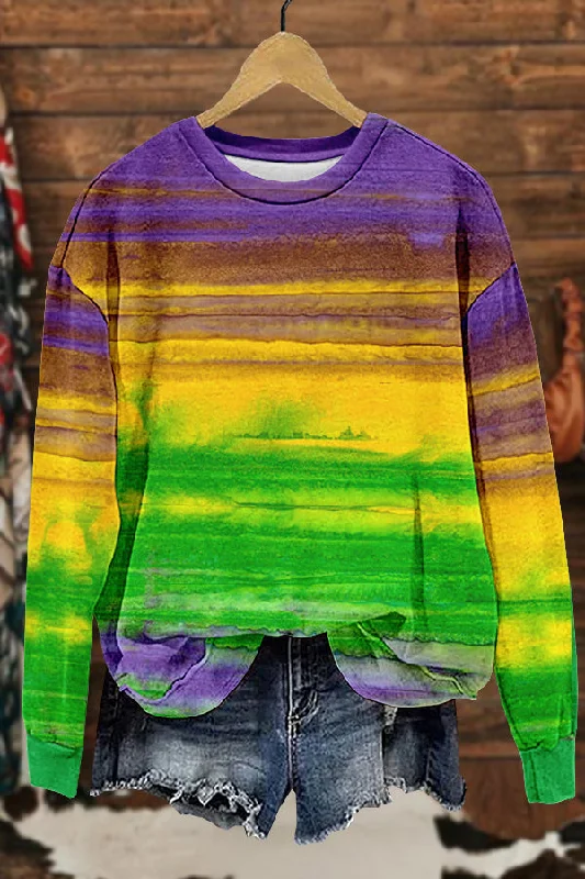 Chic Mardi Gras Print Sweatshirt Hoodie with Pastel Soft Subtle
