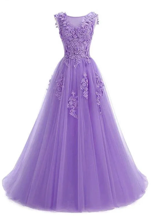 Beautiful Lavender Tulle Long Prom Dress , A-line Party Dress Tunics Sophisticated sleek