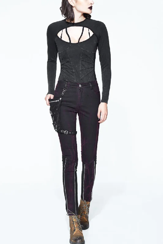 Black Distressed Right Side Detachable Bag Women's Punk Pants Comfortable Jogging Pants