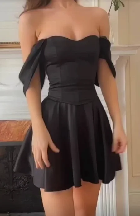 Black Off Shoulder A-Line Short Party Dress Homecoming Dress, DP3084 sweetheart Neckline Romantic
