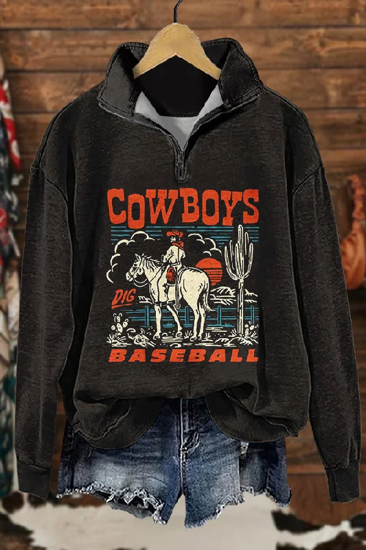 Retro Western Cowboy Horse Print Sweatshirt Hoodie with Crew Neck Simple Timeless