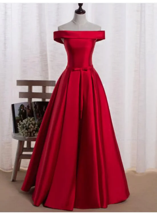 Red Satin Off Shoulder Gorgeous Party Dress, Red Party Dress, Red Formal Dress Mermaid Tail Wedding