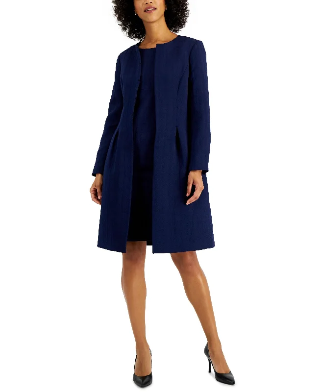 Long Jewel Neck Jacket and Sheath Dress Suit Toggled Jacket Drawstring Jacket Belted Jacket