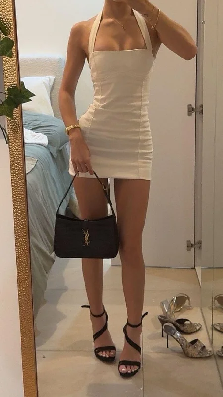 White Halter Sheath Short Party Dress Simple Homecoming Dress, DP3360 Tunics Hiking breathable