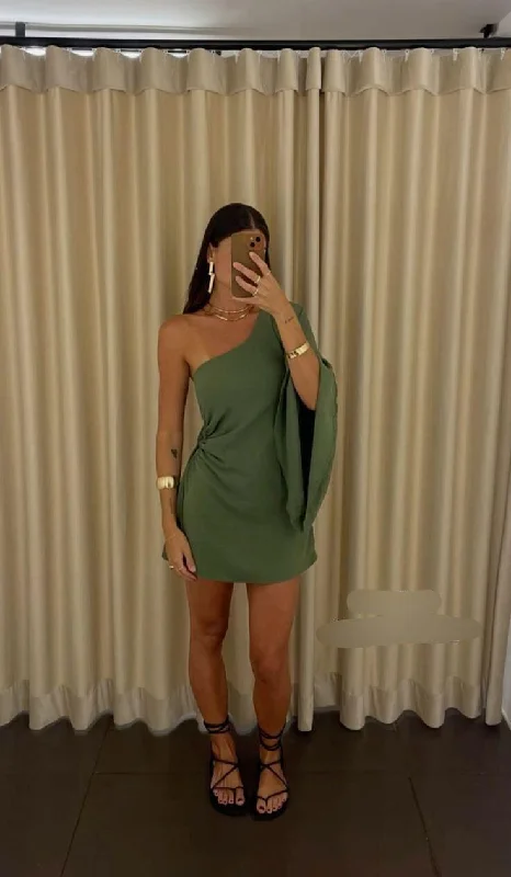 Green One Shoulder Sheath Fashion Short Party Dress Cocktail Dress, DP3276 Tunics Occasion special