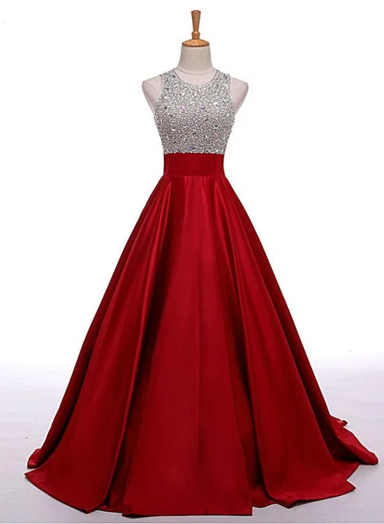 Red Satin and Beadings O-neckline Stylish Prom Gown , Red Formal Dress, Handmade Party Dress Tunics Polka dots
