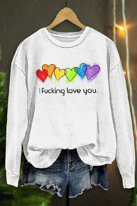 Gay Simple Letters Sweatshirt Hoodie with Hem Elastic Stretchable Comfortable