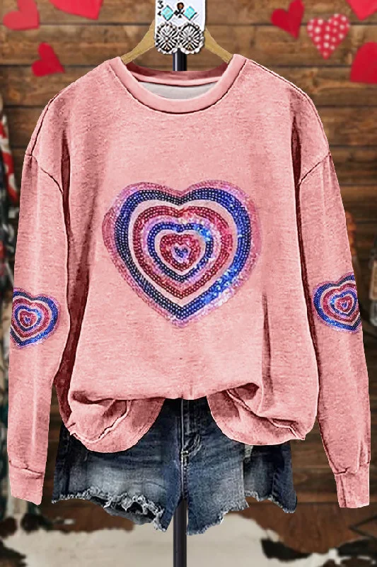 Classic Contrast Valentine's Day Heart Sweatshirt Hoodie with Raw Hem Edgy Unfinished