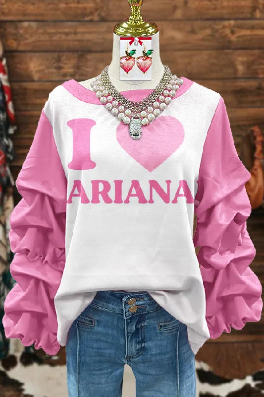 Love Ari Print Pleated Sweatshirt Hoodie with Metallic Shiny Futuristic