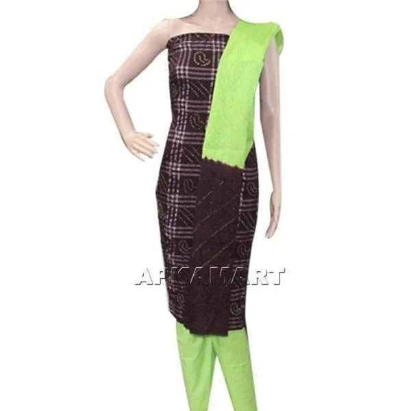 Brown and Green Tie and Dye Dress Material Boatneck Modish Everyday