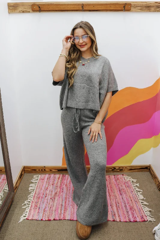 Cabin Fever Charcoal Grey Knit Pants Relaxed Casual Leggings