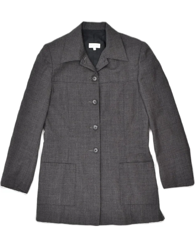 VINTAGE Womens 5 Button Blazer Jacket IT 44 Medium Grey A-Line Jacket Boat Neck Shawl Collar