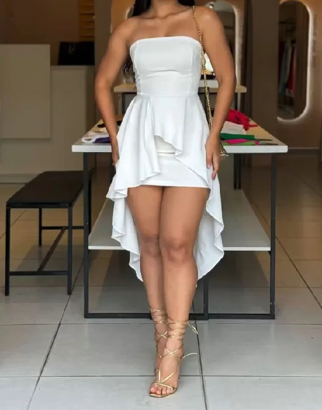 White Strapless High-Low Sheath Short Party Dress Homecoming Dress, DP2953 Tunics Seasonal trendy